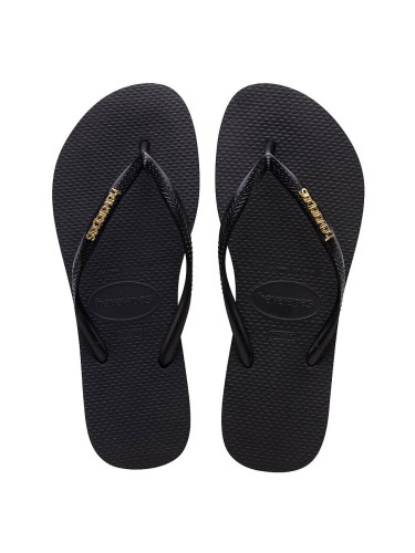 Джапанки Havaianas SLIM LOGO дамски в черно с равна подметка 4110850.5002 4119875.1924