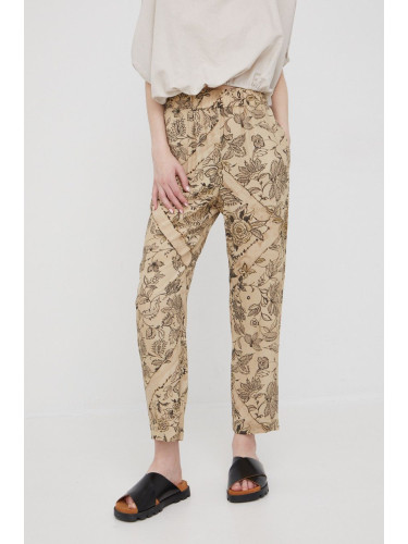 Панталони Sisley в бежово със стандартна кройка, с висока талия
