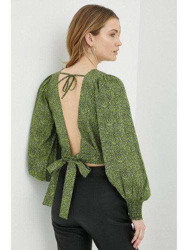 Памучна блуза Gestuz Calliope дамска в зелено с десен