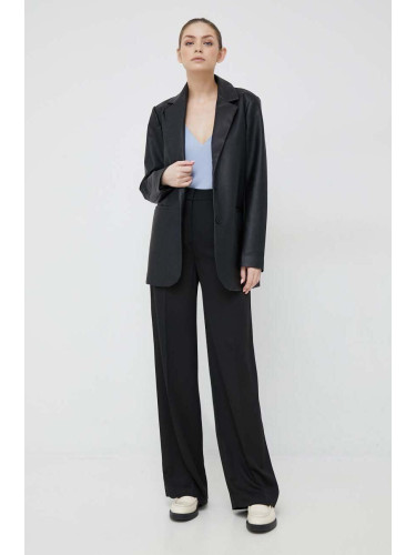Панталон Calvin Klein в черно с широка каройка, с висока талия