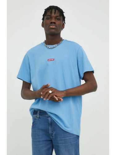 Памучна тениска Levi's в синьо с апликация