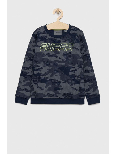 Детски суичър Guess в тъмносиньо с десен