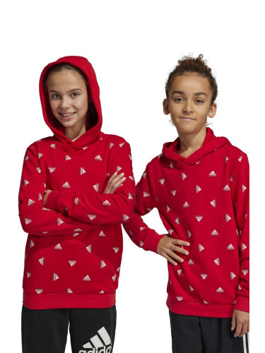 Детски суичър adidas U BLUV HD в червено с качулка с десен