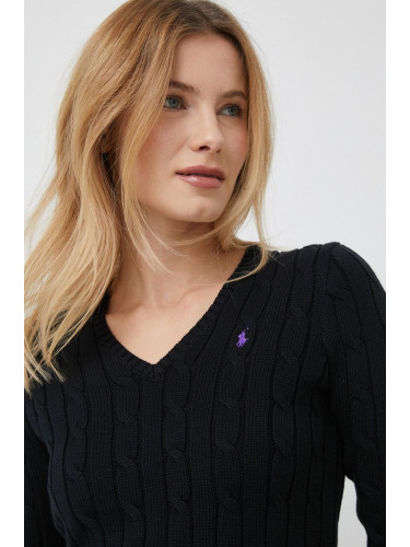 Памучен пуловер Polo Ralph Lauren в черно от лека материя 211891641