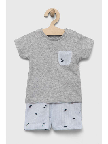 Детска памучна пижама zippy в сиво с десен