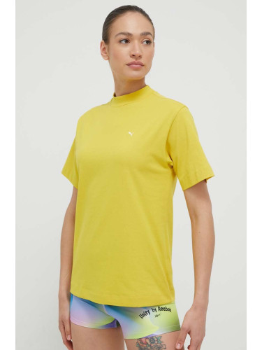 Памучна тениска Puma в жълто