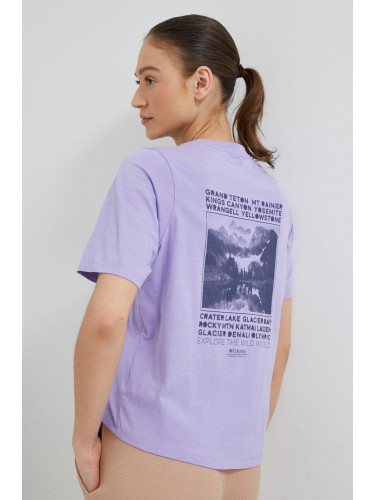 Памучна тениска Columbia в лилаво