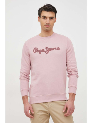 Памучен суичър Pepe Jeans Ryan Crew в розово с апликация