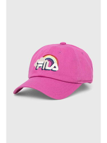 Детска памучна шапка с козирка Fila в лилаво с апликация
