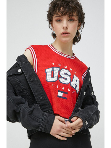 Топ Tommy Jeans дамски в червено