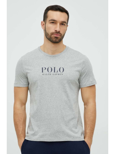 Памучно горнище на пижама с къси ръкави Polo Ralph Lauren в сиво с принт 714899613