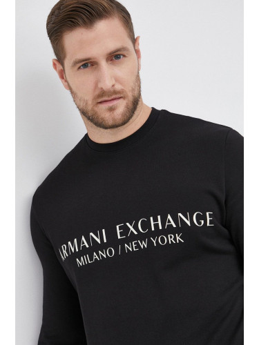 Памучен суичър Armani Exchange мъжки в черно с принт 8NZM88 ZJKRZ NOS