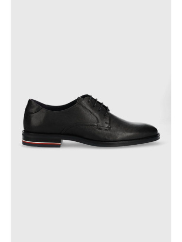 Кожени половинки обувки Tommy Hilfiger Signature Hilfiger Lth Shoe в черно