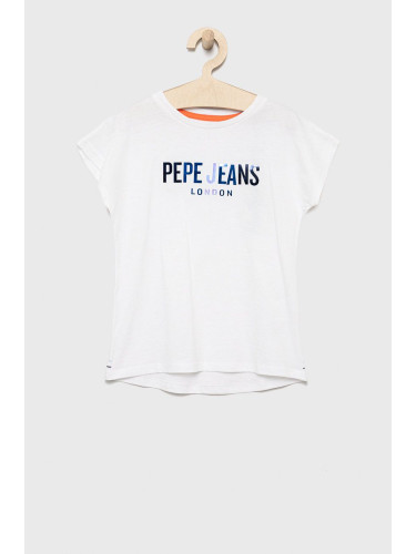 Детска памучна тениска Pepe Jeans в бяло