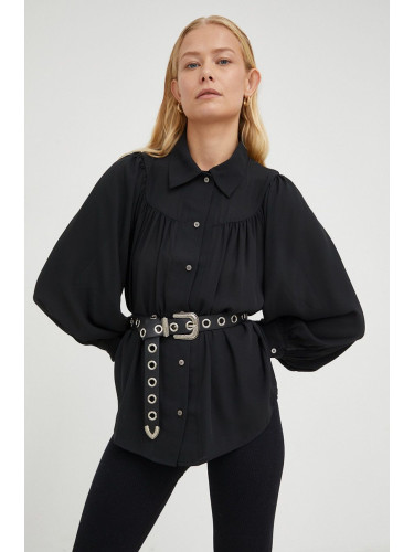 Риза Levi's дамска в черно със стандартна кройка с класическа яка