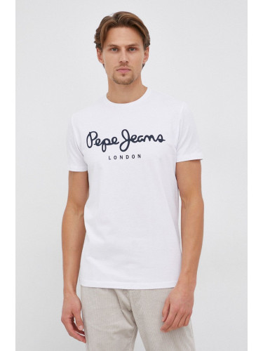 Тениска Pepe Jeans Original Stretch в бяло с принт