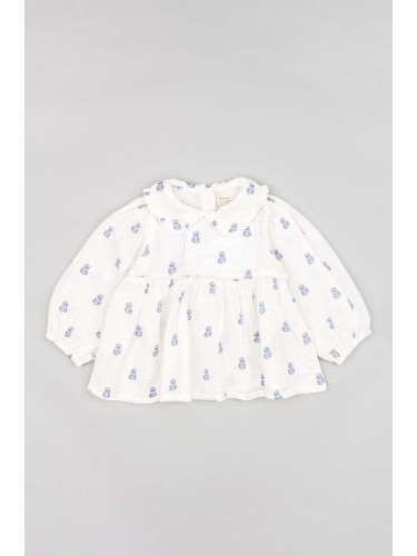 Бебешка памучна блуза zippy в бяло с десен