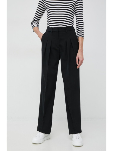 Панталони Calvin Klein в черно с широка каройка, с висока талия