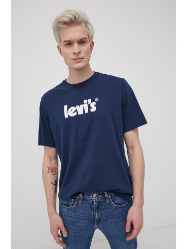 Памучна тениска Levi's в тъмносиньо с принт