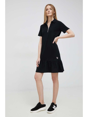 Памучна рокля PS Paul Smith в черно къс модел със стандартна кройка