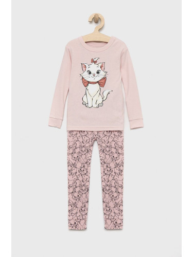 Детска памучна пижама GAP в розово с принт