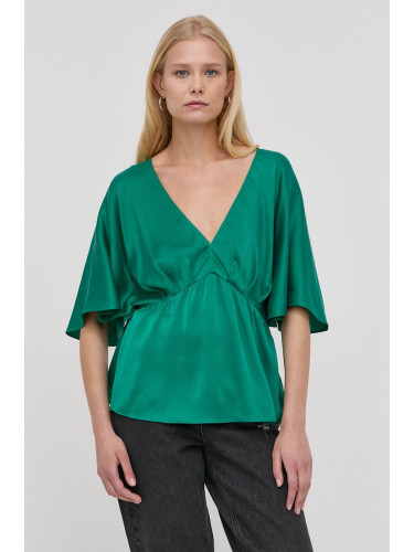 Блуза с коприна Notes du Nord дамска в зелено с изчистен дизайн