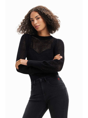 Пуловер Desigual дамски в черно от лека материя