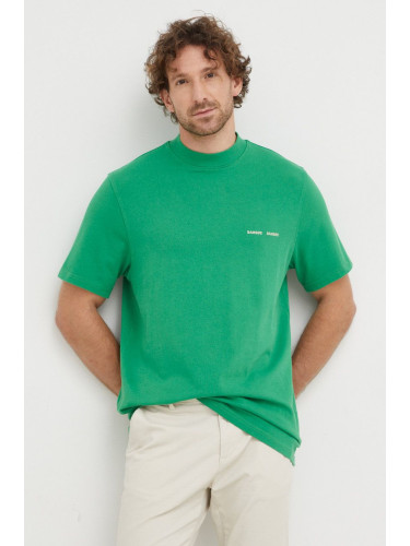 Памучна тениска Samsoe Norsbro в зелено с изчистен дизайн M20300010