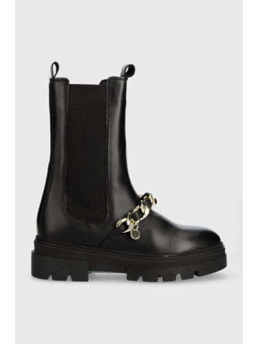 Кожени боти челси Tommy Hilfiger FW0FW07046 MONOCHROMATIC CHELSEA BOOT CHAIN в черно с равна подметка