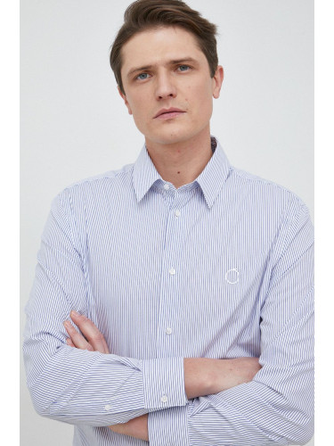 Памучна риза Trussardi мъжка в синьо със стандартна кройка с класическа яка