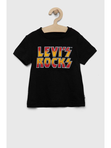 Детска памучна тениска Levi's в сиво с принт