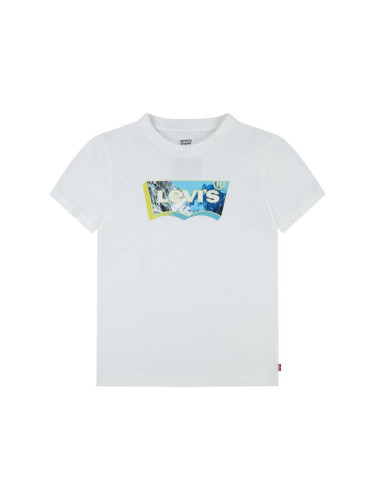 Детска памучна тениска Levi's в бяло с принт