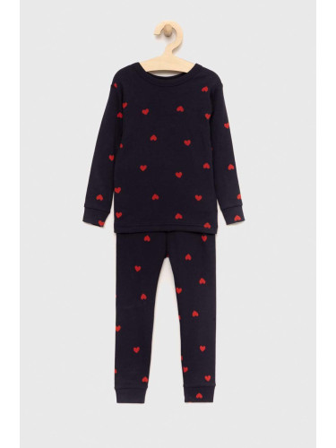 Детска памучна пижама GAP в тъмносиньо с десен
