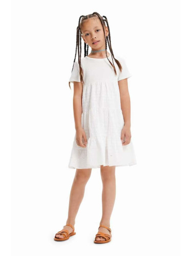 Детска рокля Desigual в бяло среднодълъг модел разкроен модел