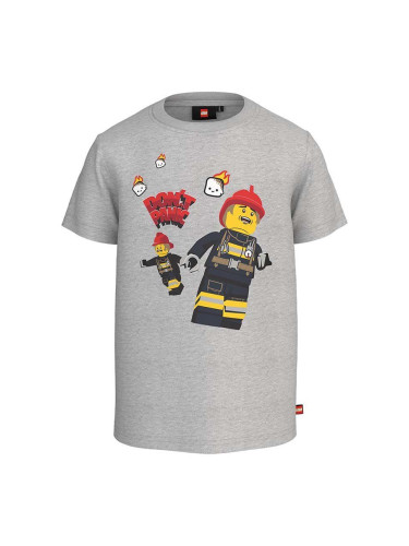 Детска памучна тениска Lego City в сиво с принт