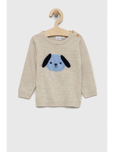 Бебешки памучен пуловер Name it в бежово от лека материя