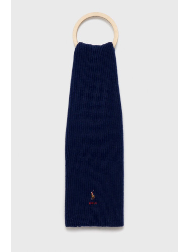 Тънък шал с вълна Polo Ralph Lauren в тъмносиньо с изчистен дизайн