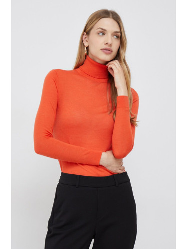 Вълнен пуловер Calvin Klein дамски в оранжево от лека материя с поло