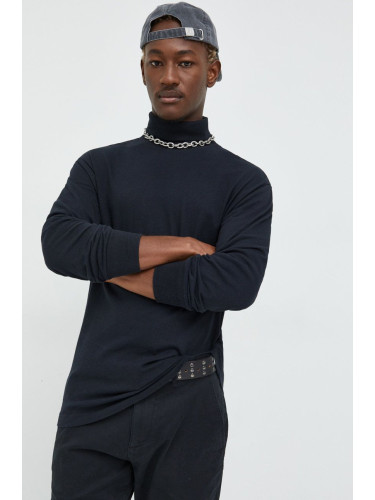Памучна блуза с дълги ръкави Abercrombie & Fitch в черно с изчистен дизайн