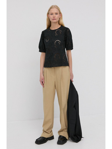 Памучна блуза Herskind Ida дамска в черно с изчистен дизайн