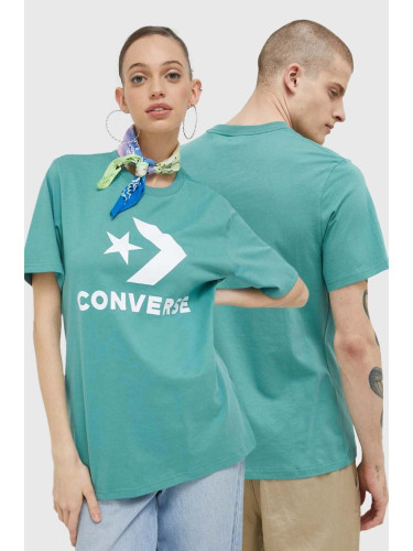 Памучна тениска Converse в тюркоазено с принт