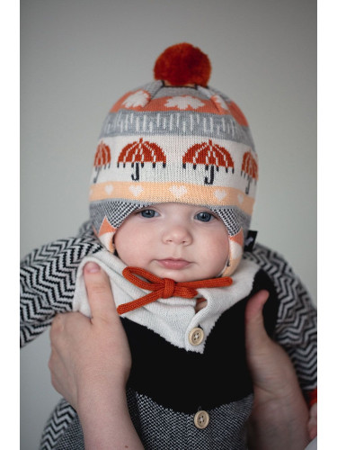 Детска шапка с вълна Reima в оранжево от плътен трикотаж