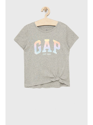 Детска памучна тениска GAP в сиво