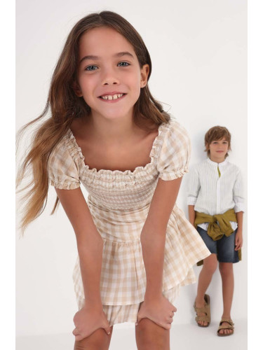 Детска памучна блуза Mayoral в бежово с десен