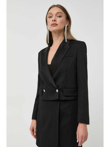 Вълнено сако BOSS в черно с двуредно закопчаване с изчистен дизайн