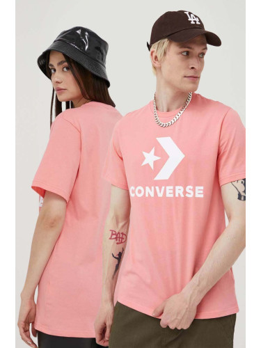 Памучна тениска Converse в розово с принт