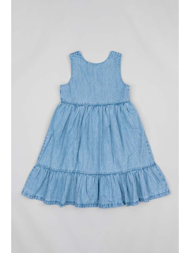 Детска памучна рокля zippy в синьо къс модел разкроен модел