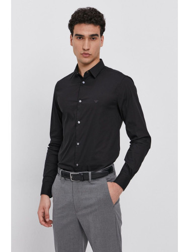 Риза Emporio Armani мъжка в черно със стандартна кройка с класическа яка 8N1C09 1NI9Z
