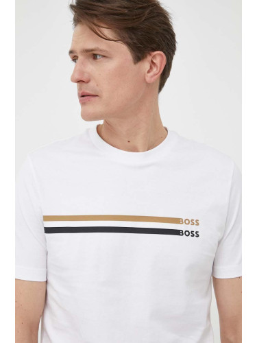 Памучна тениска BOSS в бяло с принт