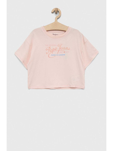 Детска памучна тениска Pepe Jeans Non-denim в розово
